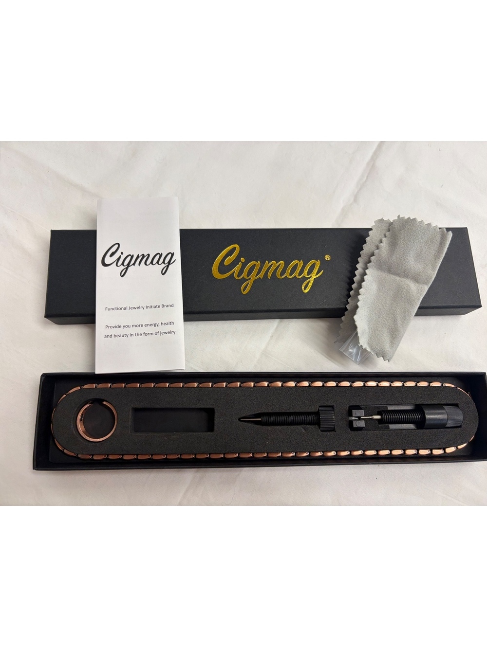 Cigmag Copper Magnetic Therapy Necklace & Ring Set Adjustable 3800 Gauss